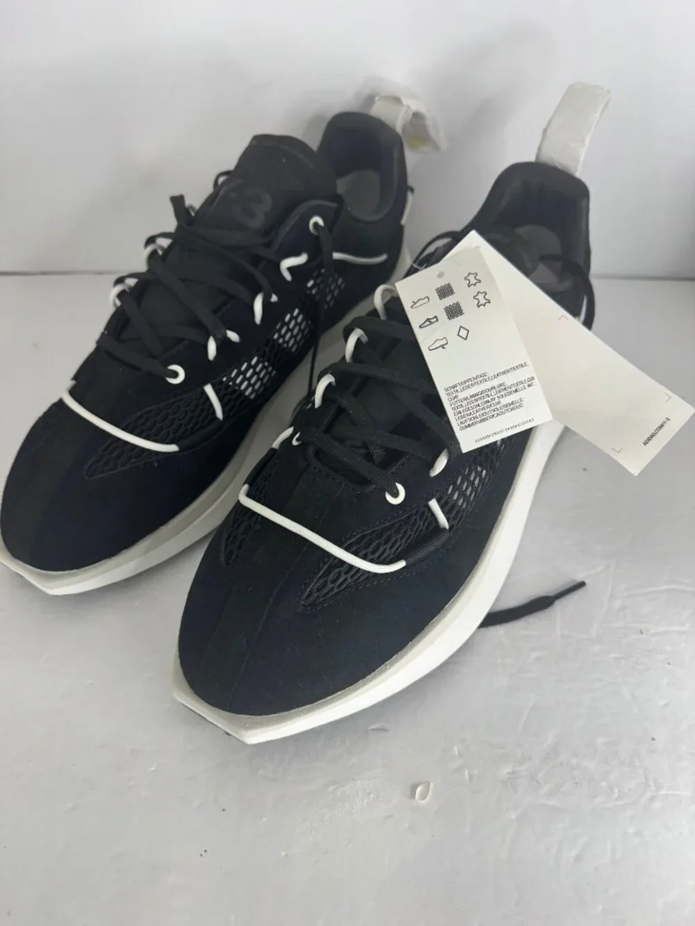Y-3 Black and White Mesh Suede Runner Sneakers